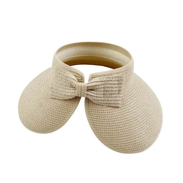 Női összecsukható szalmaszálas nyári kalap 54-58 cm széles karimájú masnival UV-szűrős strandkalap felső nélkül Tavasz Nyár Felnőtt beige