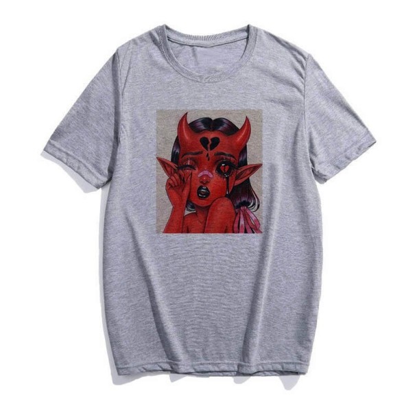 Női póló ördög nyomtatással B353 szürke L 4