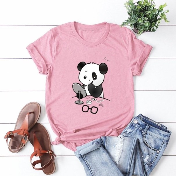 Női póló panda nyomtatással B373 rózsaszín S