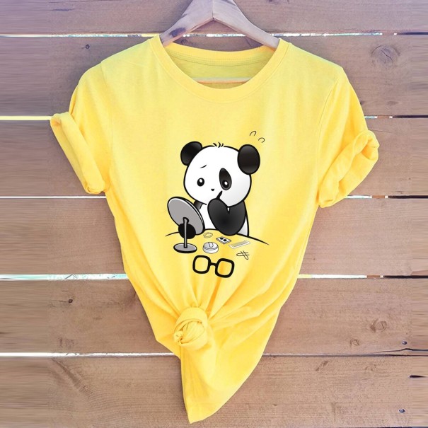 Női póló panda nyomtatással B373 sárga S