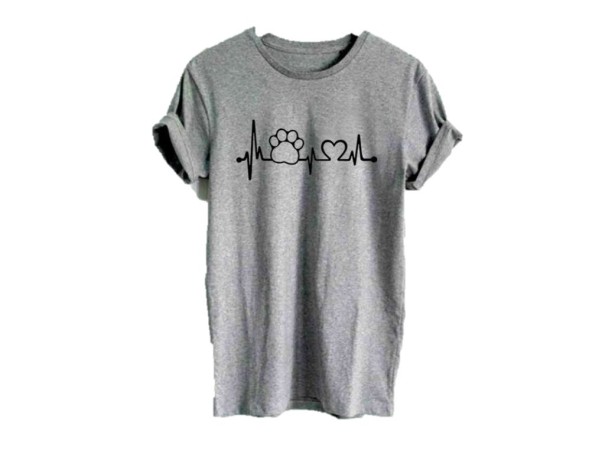 Női póló szívverés mintával és kutyamancsokkal J1798 szürke XXL