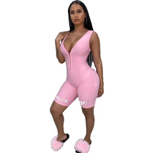 Női rövid, testhezálló overál, vicces nyomtatással rózsaszín M