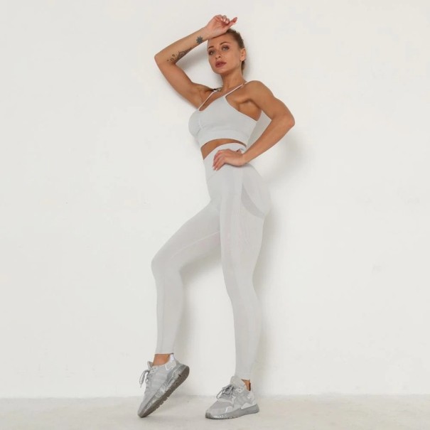 Női sportos crop felső és leggings világos szürke M