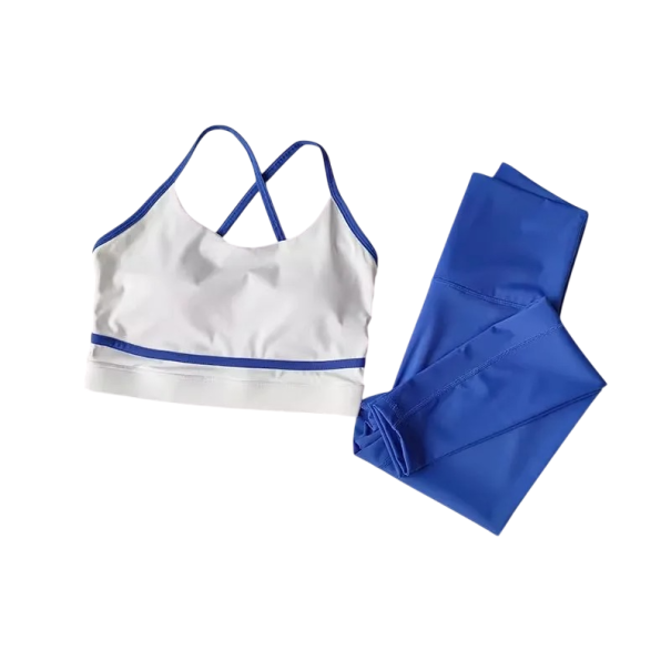 Női sportos szett leggingsel és sportmelltartóval, nylon, spandex, kényelmes és stílusos fitneszhez és edzéshez kék S