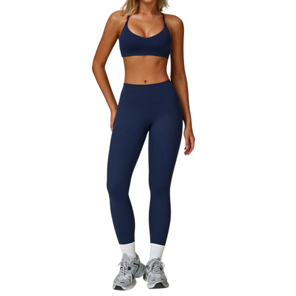Női sportos szett leggingszel és sportmelltartóval, egyszínű, nylon, spandex, kényelmes és stílusos fitneszhez és szabadidőhöz sötétkék S