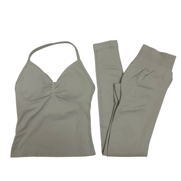 Női sportos szett leggingszel és topával, egyszínű, nylon, poliészter, kényelmes és stílusos fitneszhez és edzéshez szürke XS