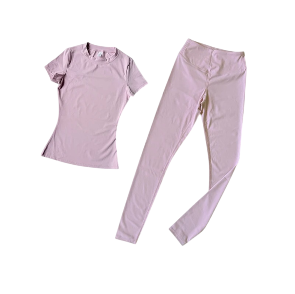 Női sportos szett Póló rövid ujjú Leggings Egyszínű Nylon Spandex Fitnesz jóga edzés rózsaszín M