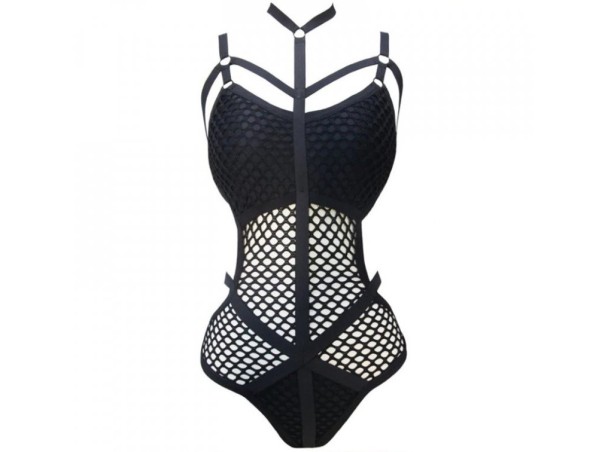 Női szexi necc body fekete XS