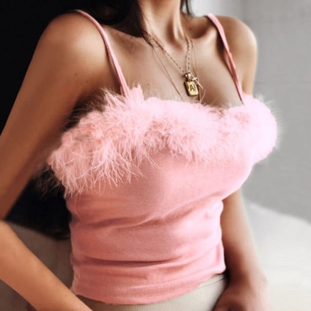 Női szőrös tank top rózsaszín S