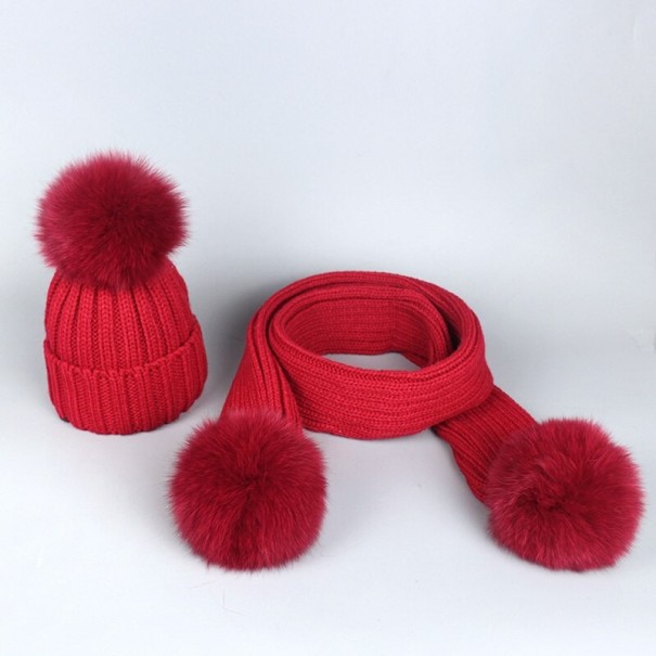 Női téli sapkakészlet sállal piros