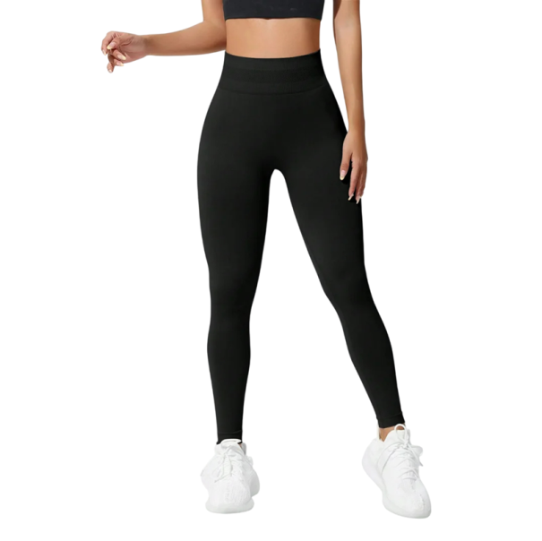 Női varrás nélküli, magas derekú jóga leggings, magas elasztikus sportnadrág, lélegző leggings popsi push-up hatással fekete XS