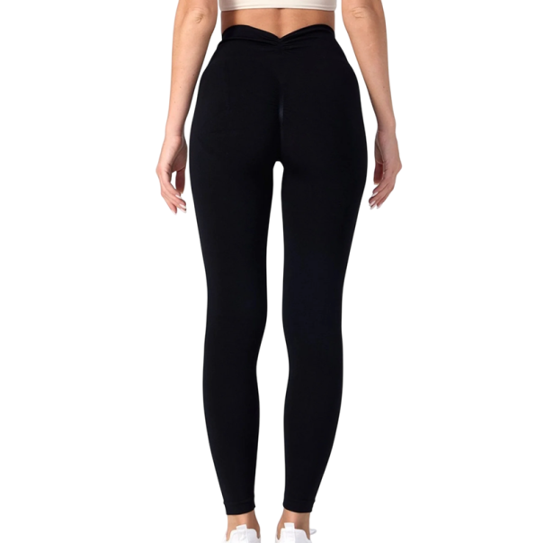 Női varrás nélküli, magas derekú sportleggings, V-kivágással a hason, rugalmas fitnesznadrág jógához, push-up hatású edzőterembe fekete L