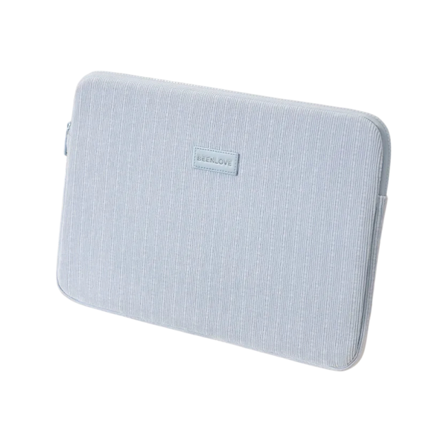 Notebooktasche 15,6 Zoll weiches Etui mit Reißverschluss 37,5 x 27,5 cm aus gestreiftem Stoff mit Polsterung zum Tragen im Rucksack und in der Hand blau