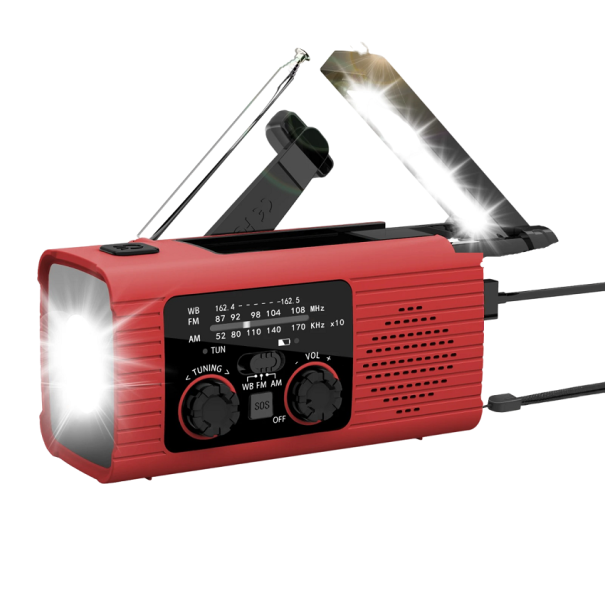 Notfallradio mit Taschenlampe und Powerbank, tragbares Radio, AM/FM, kabelloses Radio, LED-Taschenlampe, Powerbank, Multifunktionsradio, wasserdicht, 13,5 x 5,8 x 6,8 cm rot