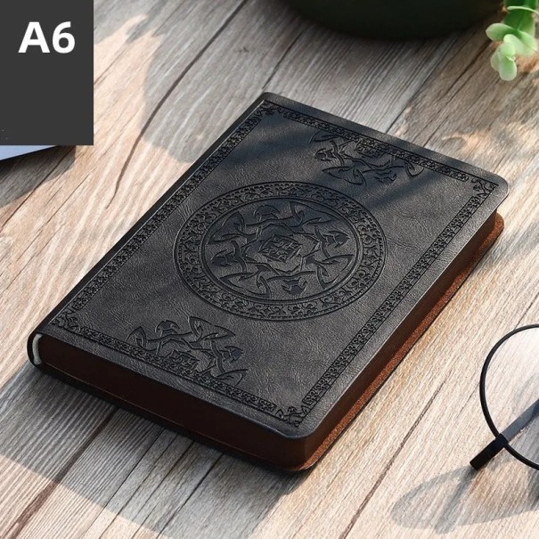 Notizblock im Retro-Stil, A6, mit Schnur, liniertes Notizbuch mit geprägtem Muster, Taschennotizbuch für Büro und Reisen schwarz