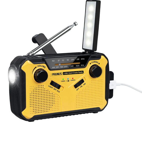 Nouzové rádio se svítilnou a powerbankou Přenosné rádio s anténou AM/FM Bezdrátové rádio LED svítilna Powerbanka Multifunkční rádio 17,7 x 6,4 x 10,4 cm 1