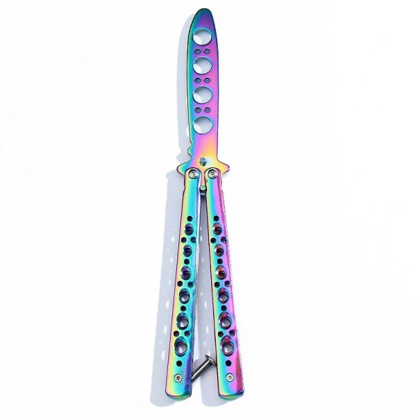 Nóż Balisong motyl treningowy 22 cm Tępe ostrze Bezpieczny nóż do ćwiczenia sztuczek Stalowy składany motyl dla początkujących i zaawansowanych wielokolorowy