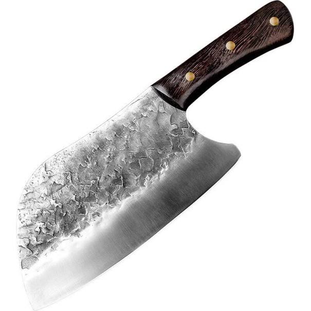 Nóż kuchenny kuty ręcznie przez kowala 30 cm Tasak do mięsa i warzyw Ręcznie robiony nóż rzeźniczy z drewnianą rękojeścią i mocnym ostrzem 1
