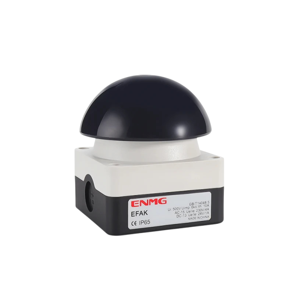 Nožní tlačítkový spínač s polokulovým pedálem 92 mm auto reset 1NO+1NC pro ovládání strojů sešlápnutím a poklepem červená