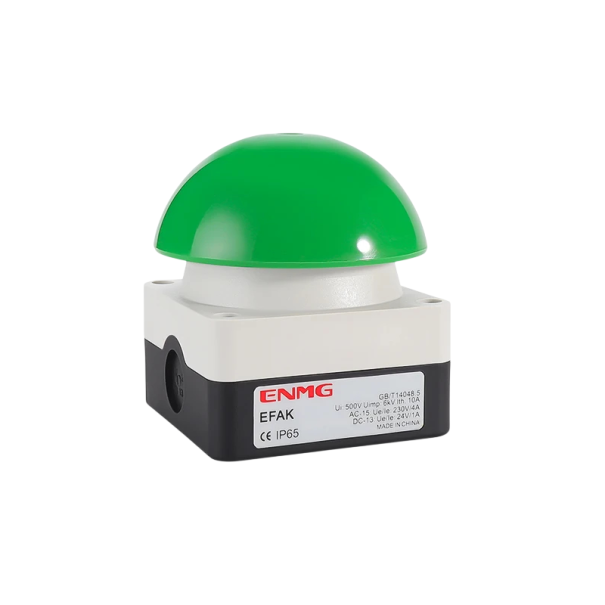 Nožní tlačítkový spínač s polokulovým pedálem 92 mm auto reset 1NO+1NC pro ovládání strojů sešlápnutím a poklepem zelená