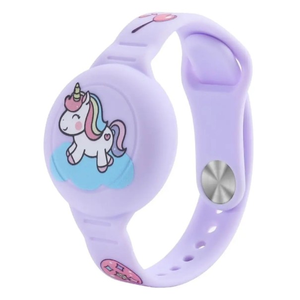 Nuevo brazalete de silicona impermeable para Apple AirTag soporte infantil para la muñeca funda de reloj morado con diseño de unicornio 1