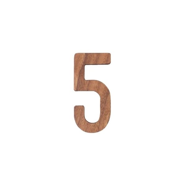 Número 5 em madeira decorativo 7,9 cm madeira natural cor castanha dígito para portas, móveis ou sinalização de interiores 1