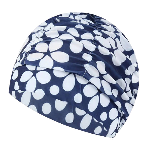 Nylon badmuts waterdicht Badmuts donkerblauw met witte opdruk Elastische uitrusting voor zwemmers