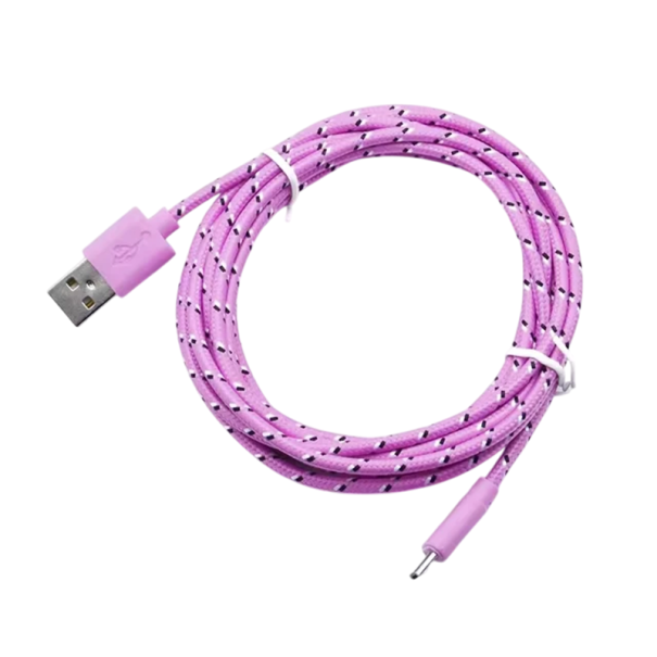 Nylon Fast Charging Micro USB and USB A Cable 2 m for Charging and Data Synchronisation 2.4A Durable Braided Cable for Mobile Devices light pink