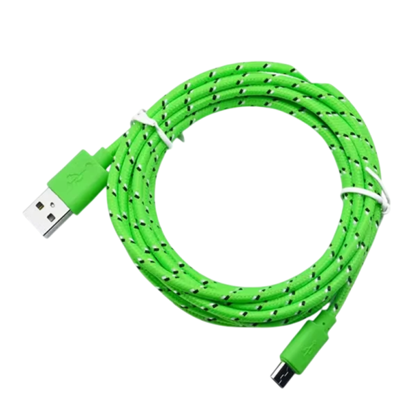 Nylon hurtigopladningskabel med Micro USB og USB A på 2 m til opladning og datasynkronisering. 2,4A holdbart flettet kabel til mobile enheder. grøn
