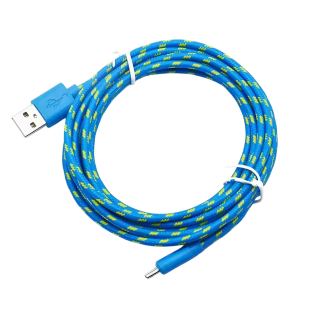 Nylon hurtigopladningskabel med Micro USB og USB A på 3 m til opladning og datasynkronisering. 2,4A ekstra langt, holdbart, flettet kabel. blå