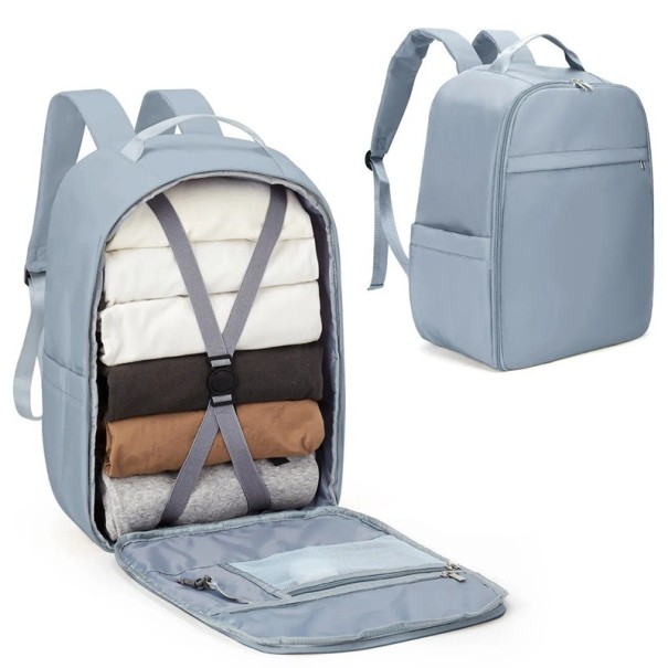 Nylon Travel Backpack 45 x 36 x 20 cm Waterproof Pocket Side Pockets for Bottles Lightweight Cabin Backpack Weekend Rucksack light blue