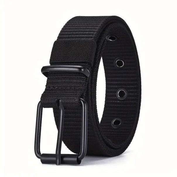 Nylongürtel für Herren, 118 x 3,4 cm, robuster Canvas-Gurt mit Metallschnalle, militärischer taktischer Stil, verstellbarer Gürtel schwarz