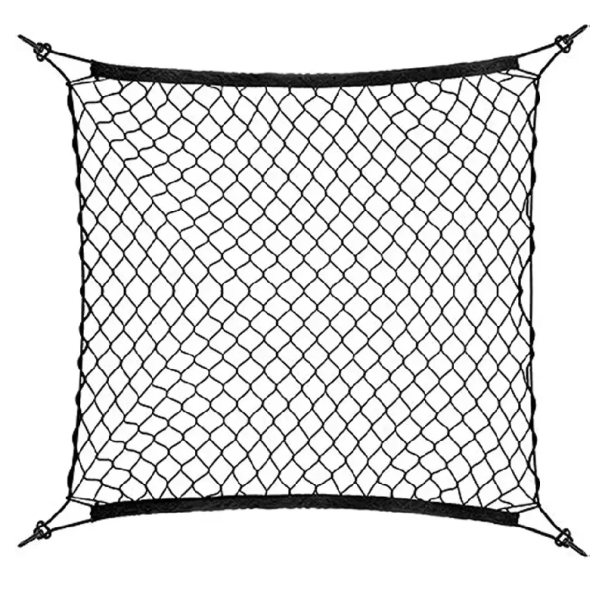 Nylonová černá síť do kufru auta 70 x 70 cm pružná až 105 x 105 cm Upevňovací elastická síť na zavazadla Organizér nákladu 1