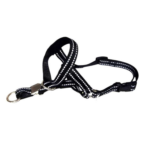 Nylonový náhubkový postroj pro psy Velikost L Obvod tlamy 29,5–37,6 cm Obvod krku 42,7–54,6 cm Nastavitelný pohodlný postroj černá