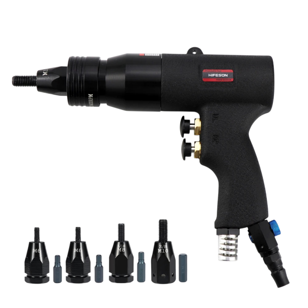 Nýtovací pistole M5 M6 M8 M10 600 ot/min pneumatická kovová černá pro nýtovací matice a montáž kovových spojů 1