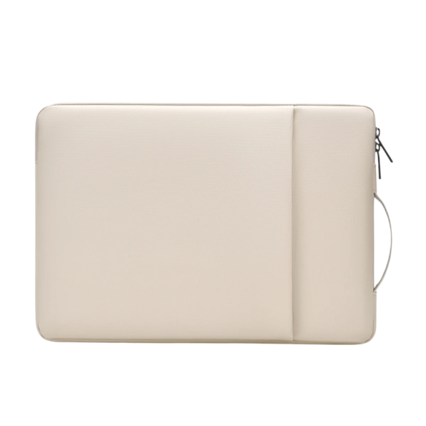 Obal na notebook 15 palců polstrované pouzdro 40 x 30 cm se zipem po hraně poutkem k nošení a vnější kapsou na doplňky do batohu béžova