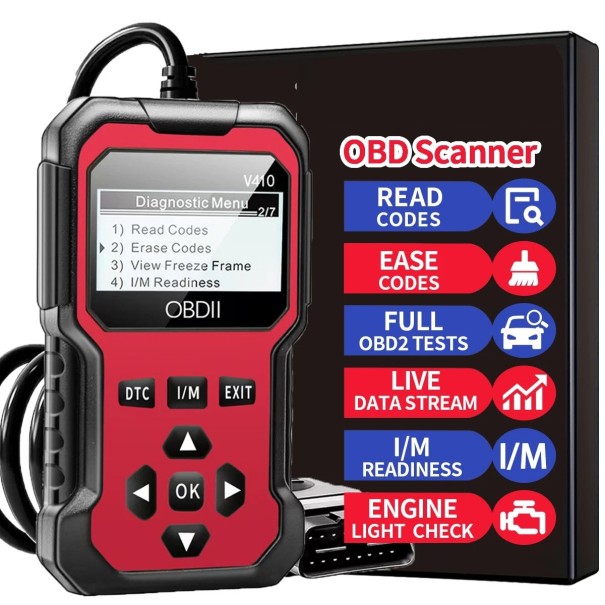 OBD2-diagnostiikkakoodinlukija autoille ja kuorma-autoille Bluetooth Elm327 iOS Android ABS SRS Real Data Chip V410 punainen