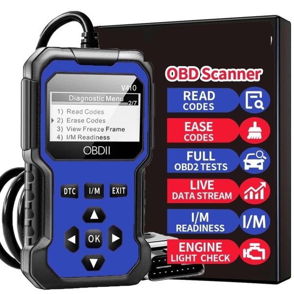 OBD2-felkodsläsare för bilar och lastbilar Bluetooth Elm327 iOS Android ABS SRS Real Data Chip V410 blå