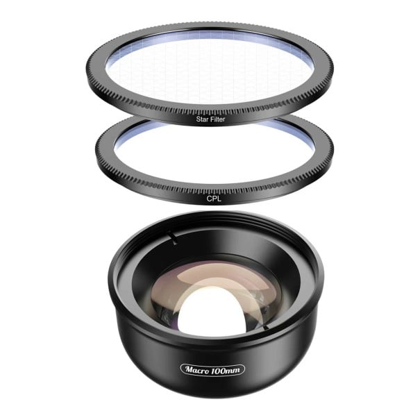 Obiectiv macro pentru mobil 100 mm cu filtru polarizator CPL și filtru în formă de stea de 37 mm cu clip Negru pentru fotografii detaliate 1