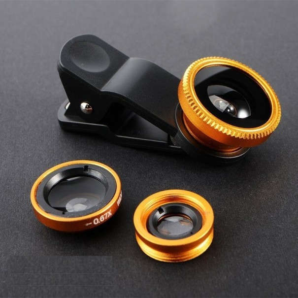 Objectif fisheye pour téléphone - ensemble 3 en 1 doré