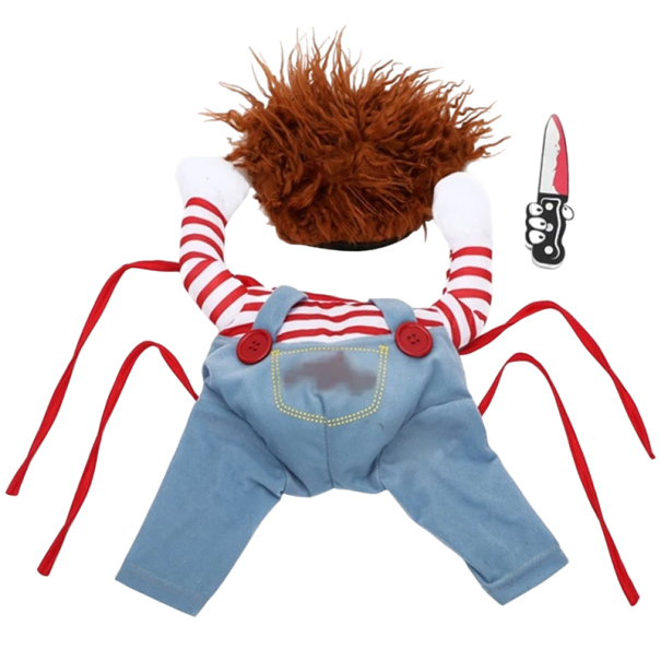 Obleček pre psa bábika Chucky Halloweensky kostým pre psa Legrační obleček pre psa M