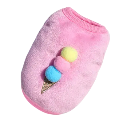 Obleque de inverno para cão tamanho L 3.5–4.5 kg 45 cm peito 35 cm costas Macacão colorido e quente com imagem de gelado Roupa de inverno confortável para cães rosa