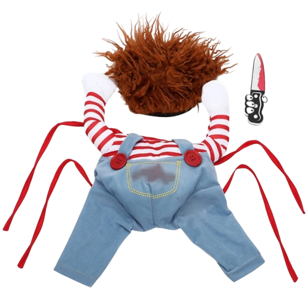 Oblequinho para cão boneca Chucky Fantasia de Halloween para cão Oblequinho engraçado para cão S