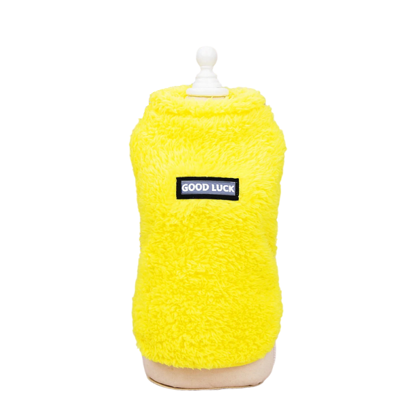 Oblettino in pile per cani Giacca calda monocolore per cani Maglione invernale caldo Felpa in pile imbottita per cani con scritta Good Luck giallo XXL