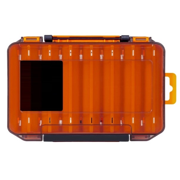 Oboustranný kompaktní plastový box na rybářské náčiní 19,8 x 13,5 x 3,6 cm Organizér na háčky, návnady a olůvka Úložný box na rybářské potřeby oranžová