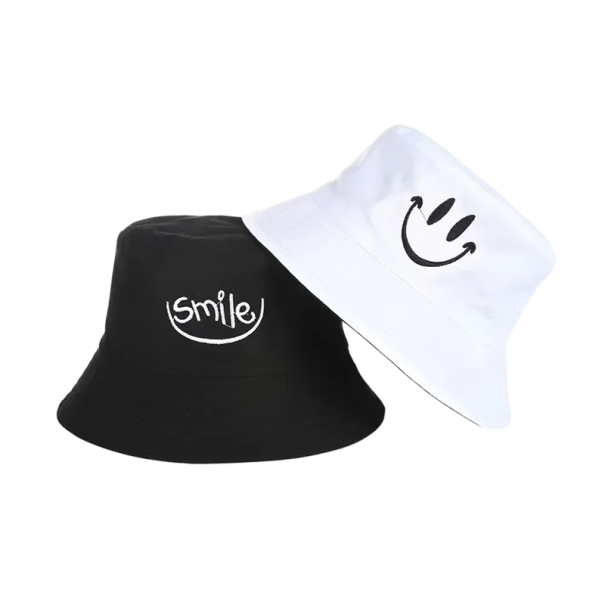 Oboustranný rybářský klobouk s motivem smile Polyester Unisex módní letní klobouk Ochrana před sluncem Obvod 56–58 cm Lehký 3