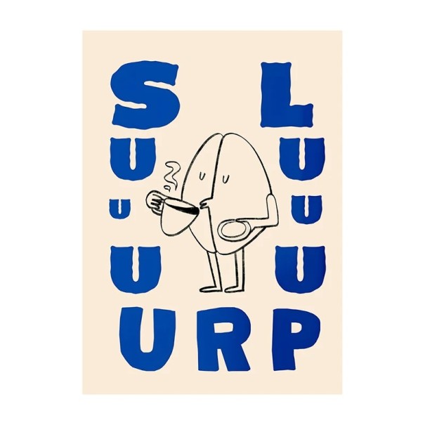 Obrazový plakát na zeď s kresbou kávového zrna a hrnku 40 x 50 cm tisk na plátno béžová modrá stylová dekorace do bytu i kavárny bez rámu 1