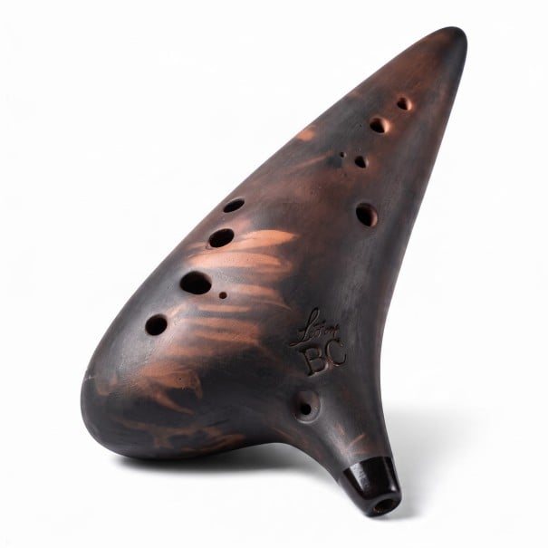 Ocarina en argile violette 12 trous Accordage Si bémol C 27 x 11,5 x 8,5 cm Firing fumé Marron Instrument de musique fait main pour les joueurs 1
