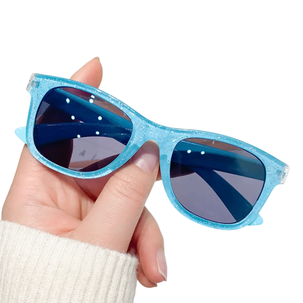 Occhiali da sole per bambini 12,8 x 4 cm Occhiali quadrati lucidi per bambini Montature scintillanti alla moda Occhiali moderni per bambini blu