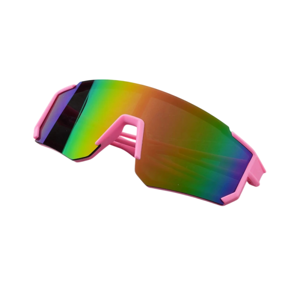 Occhiali da sole sportivi per bambini rosa con lenti specchiate arcobaleno Protezione degli occhi durante lo sport Montatura leggera Occhiali per ciclismo corsa giochi all'aperto 1